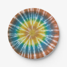 Sunburst Swirl: Retro Tie-Dye Pappra Tallrikar