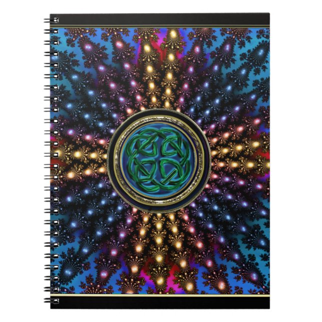 SunburstFractalMandala med den Celtic fnurran Anteckningsbok (Framsidan)