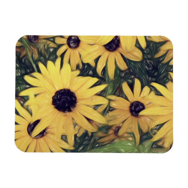 Sund gult blomkonst glad magnet (Horisontell)