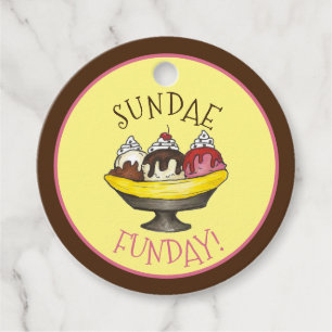 SUNDAE FUNDAY Banana Split Ice Cream Social Gåvor Etiketter