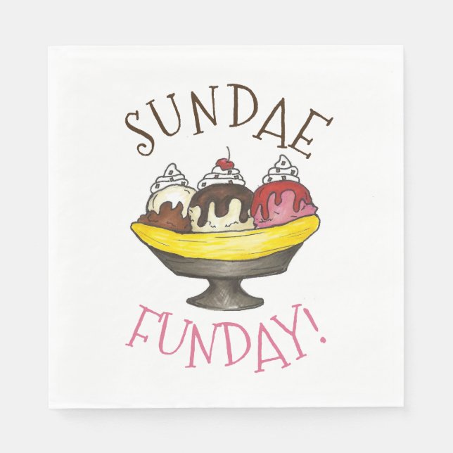 SUNDAE FUNDAY Banana Split Ice Cream Social Pappersservett (Framsidan)