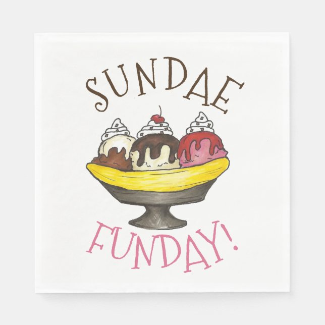 SUNDAE FUNDAY Banana Split Ice Cream Social Pappersservett (Framsidan)