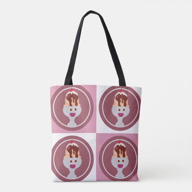 Sundae Mönster Cute Ice Cream Roligt Design Tote Tygkasse (Baksida)