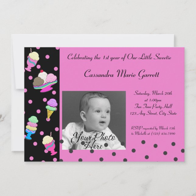 Sundae Shoppe/ Photo Birthday Inbjudningar (Framsida)