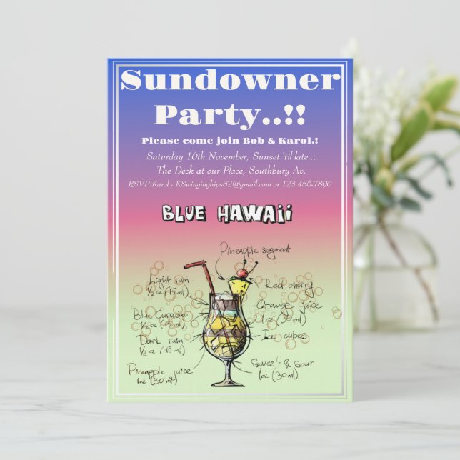 Sundowner Blue Hawaii Cocktail Party Inbjudningar (Stående Fram)