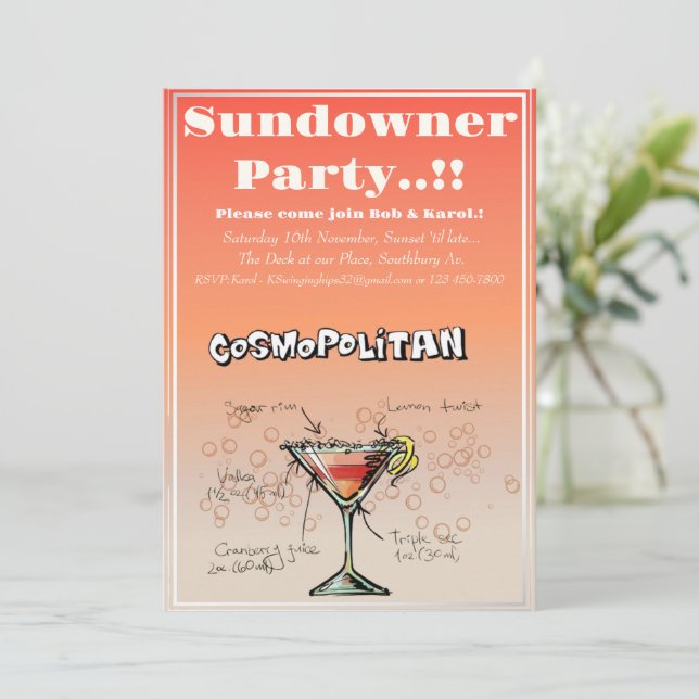 Sundowner Cosmopolitan Cocktail Party Inbjudningar (Stående Fram)