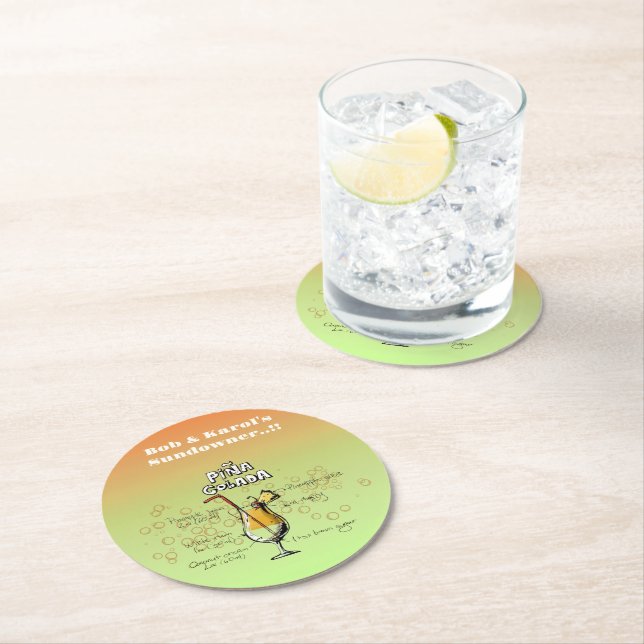 Sundowner Pina Colada Cocktail Party Underlägg Papper Rund (Insitu)