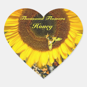 SUNFLÖDE OCH HONUNGA BIN BLOMMIGT HJÄRTFORMAT KLISTERMÄRKE