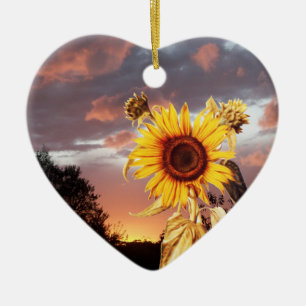SUNFLÖDE OCH ROSA SOMMER SUNSET Heart Julgransprydnad Keramik