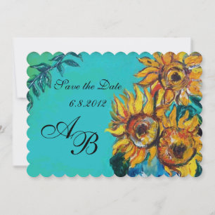 SUNFLÖDEN I BLUE TURQUOISE SOMMER PARTY MONOGRAM INBJUDNINGAR