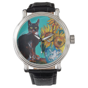 SUNFLÖDEN MED BLACK CAT-Gult Turkos Blue Armbandsur