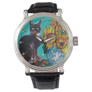 SUNFLÖDEN MED BLACK CAT-Gult Turkos Blue Armbandsur