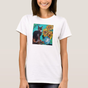 SUNFLÖDEN MED KATT I BLÅSOVK T-SHIRT