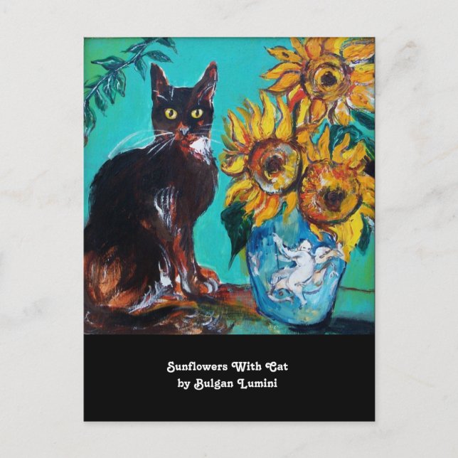SUNFLÖDEN OCH BLACK CAT I BLUE TEAL Summer Party Inbjudan Vykort (Framsida)
