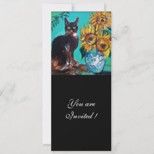 SUNFLÖDEN OCH BLACK CAT I BLUE TEAL Summer Party Inbjudningar