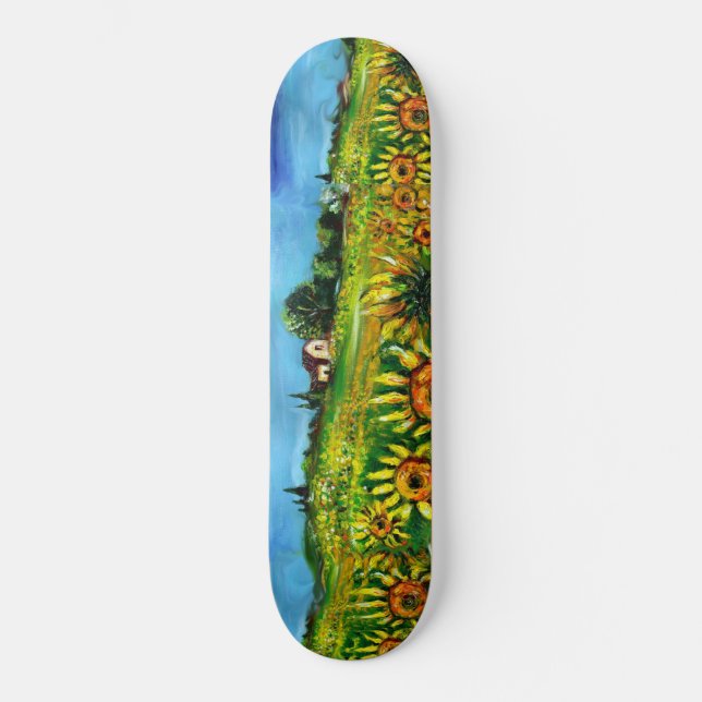 SUNFLÖDEN OCH LANDSBYGDEN I TUSKANI, grönt Skateboard Bräda 20,5 Cm (Framsida)