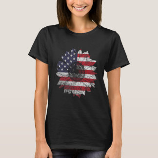 Sunflower 4th Of July  Women American Flag Patriot T Shirt