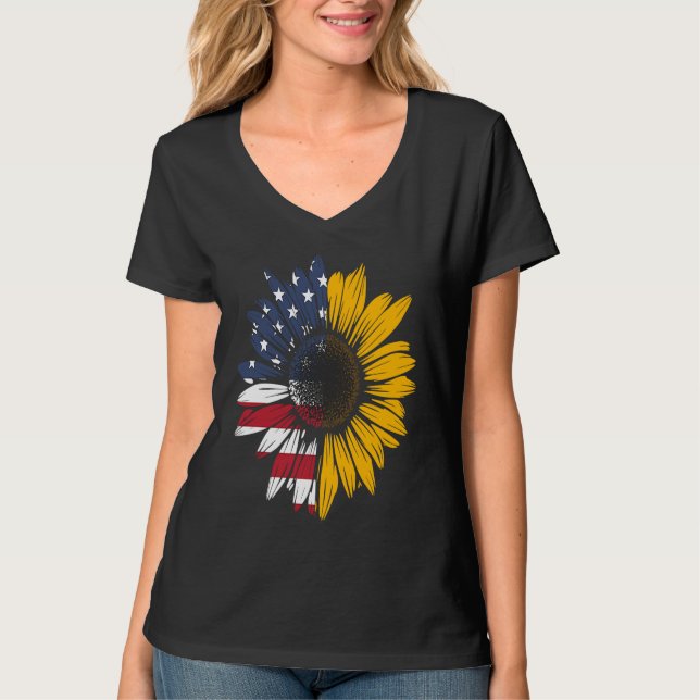 Sunflower American Flag Flower Petals Patriotic 4t T Shirt (Framsida)