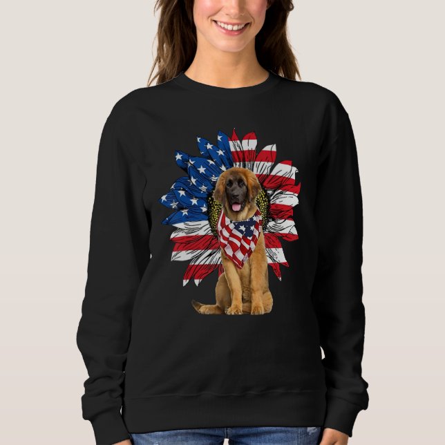 Sunflower American Flag Leonberger 4th Of July Pra T Shirt (Framsida)