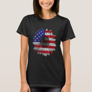 Sunflower American For Women Flower Graphic Flag V T Shirt