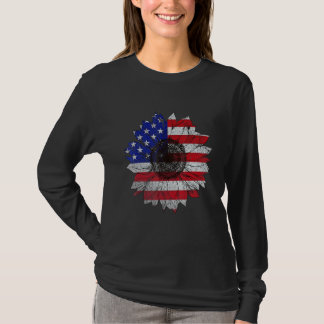 Sunflower American For Women Flower Graphic Flag V T Shirt