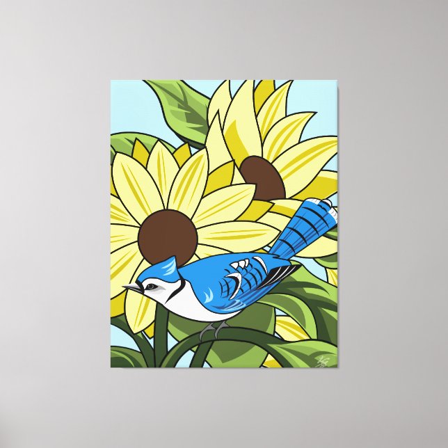 Sunflower and Bluejay Canvastryck (Framsida)