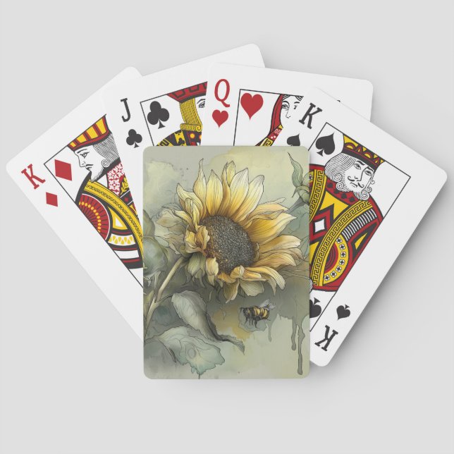 Sunflower and Honey Bee Playing Cards Casinokort (Baksidan)