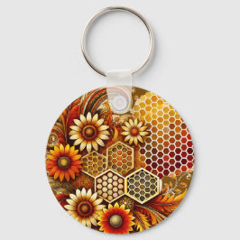Sunflower and Honeycomb Design Keychain Nyckelring