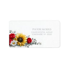 Sunflower and Red Rose Floral Address Label Adressetikett