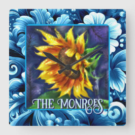 Sunflower at Night Flower Floral Personalized Fyrkantig Klocka