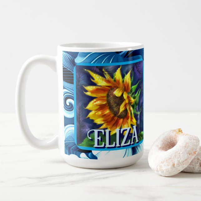 Sunflower at Night Flower Floral Personalized Kaffemugg (Med munk)