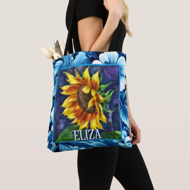Sunflower at Night Flower Floral Personalized Tygkasse (Närbild)