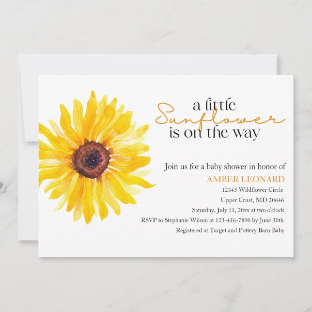 Sunflower Baby Shower Invitation | Editable Floral Inbjudningar (Framsida)