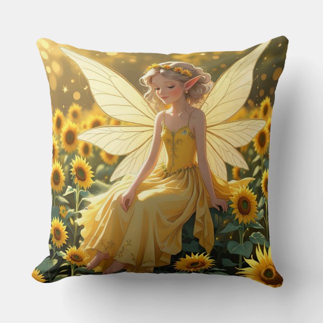 Sunflower Background with a Fairy  Kudde (Framsida)