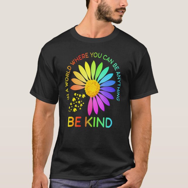 Sunflower Be Kind Puzzle Support Autism Awareness  T Shirt (Framsida)