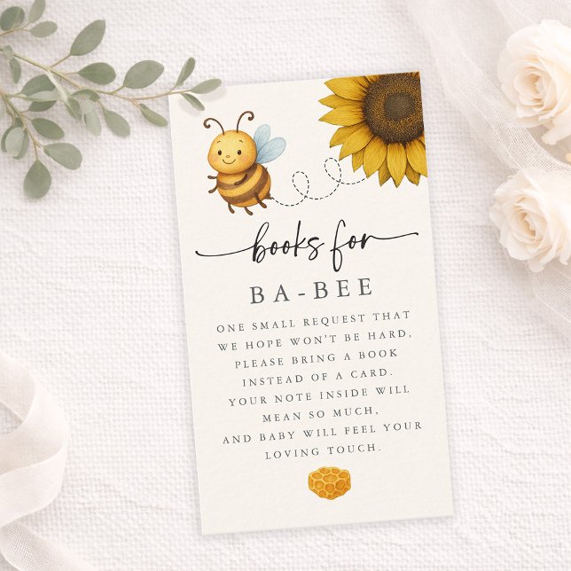 Sunflower Bee Baby Shower Book Request Card Visitkort (Sunflower Bee Baby Shower Book Request Card)
