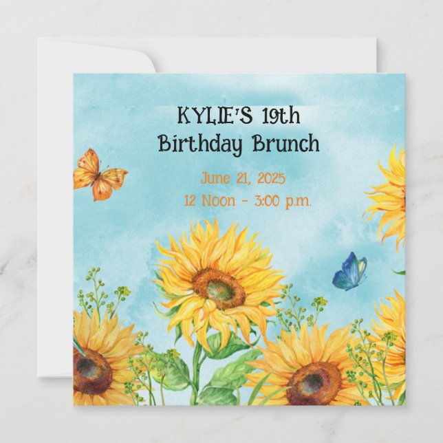 SUNFLOWER BIRTHDAY BRUNCH INVITATIONS SPARA DATUMET (Framsida)