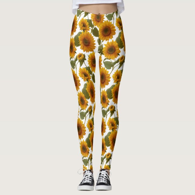Sunflower Bloom Floral Pattern Leggings (Framsida)