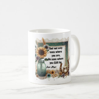 Sunflower Boot Mug, "God Sees Where You Can Be" Kaffemugg