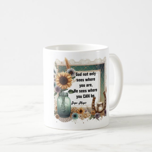 Sunflower Boot Mugg, "Gud ser var du kan vara" Kaffemugg (Framsida höger)