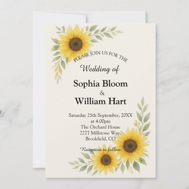 Sunflower Border Wedding Invitation Inbjudningar (Framsida)