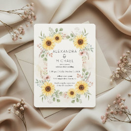 Sunflower Botanical Rustic Wedding Invitation Inbjudningar