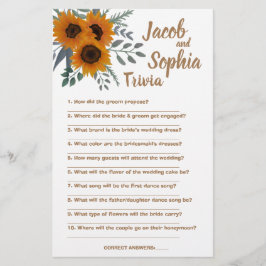 SUNFLOWER BRIDE & GROOM TRIVIA SHOWER GAME CARD FLYGBLAD