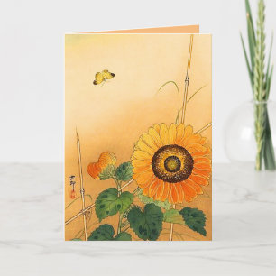 SUNFLOWER,BUTTERFLY,GRÖNT LÖV Japansk Blommigt Helgkort