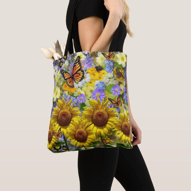 Sunflower Butterfly Totebag Tygkasse (Närbild)