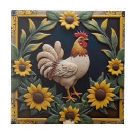 Sunflower Chicken - Brown Hen & Yellow Sunflowers Kakelplatta