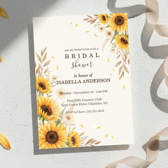 Sunflower Corner Bridal Shower Rustic Style Inbjudningar (rustic farmhouse invitation design)