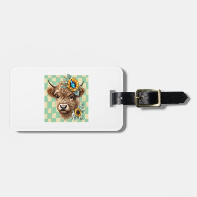 Sunflower Cow Png, Cute Highland Cow Bagagebricka (Horisontell Framsida)