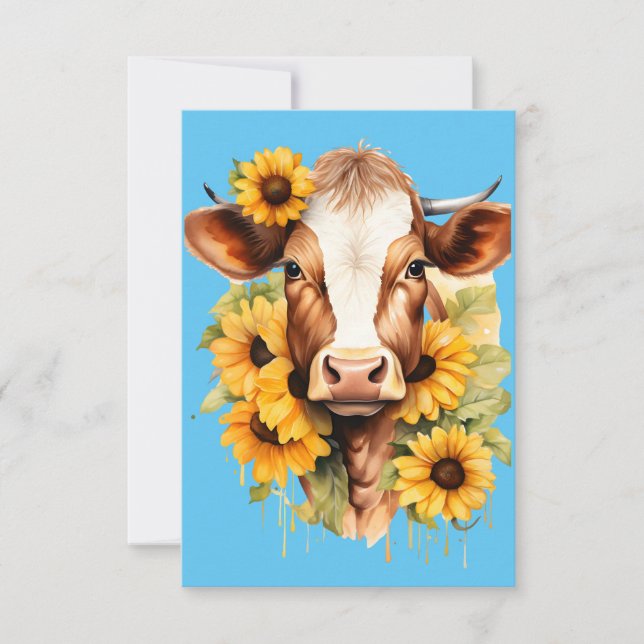 Sunflower Cow Thank You Card Tack Kort (Framsida)