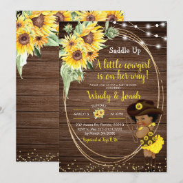 Sunflower Cowgirl rustik Afro Girl Baby Shower Inb Inbjudningar